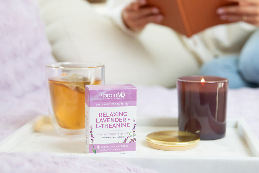 image of Relaxing Lavender + L-Theanine supplement packaging