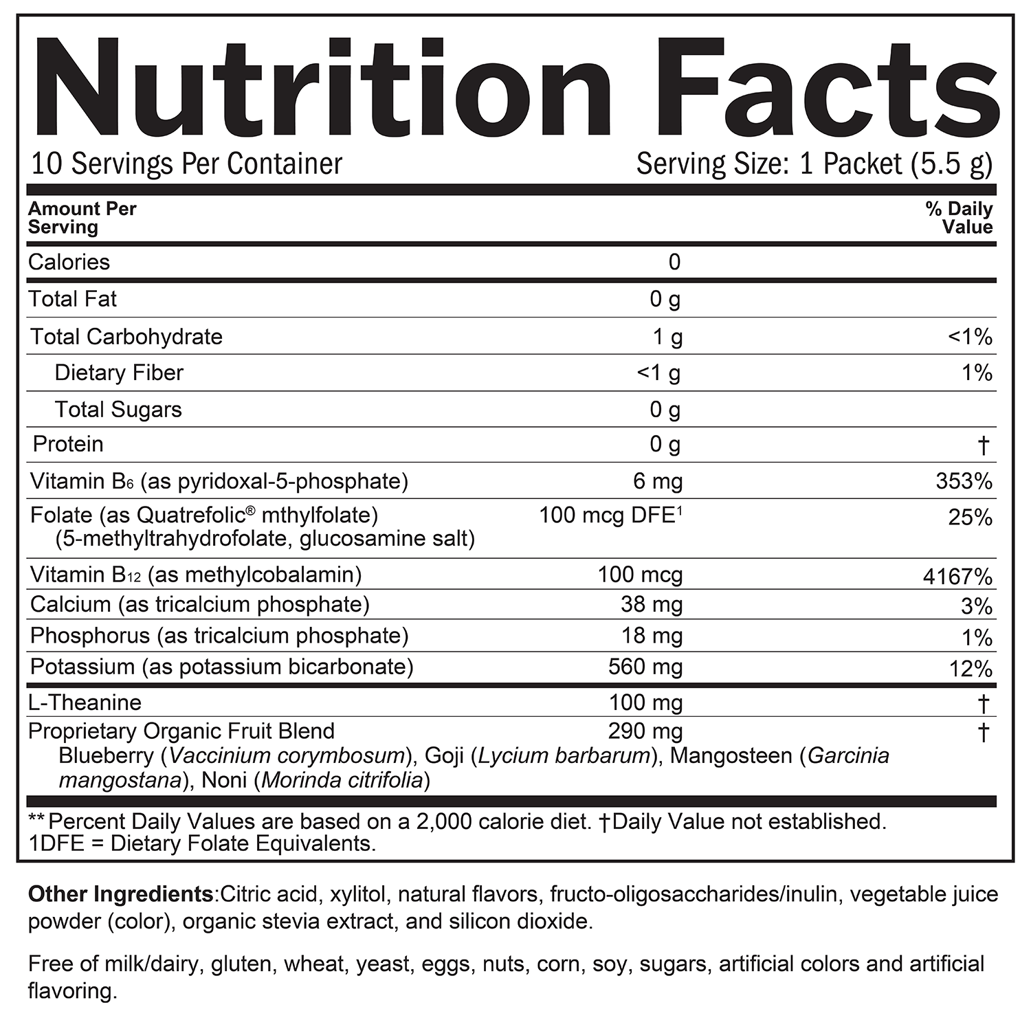 Brain Boost On The Go Supplement Facts information