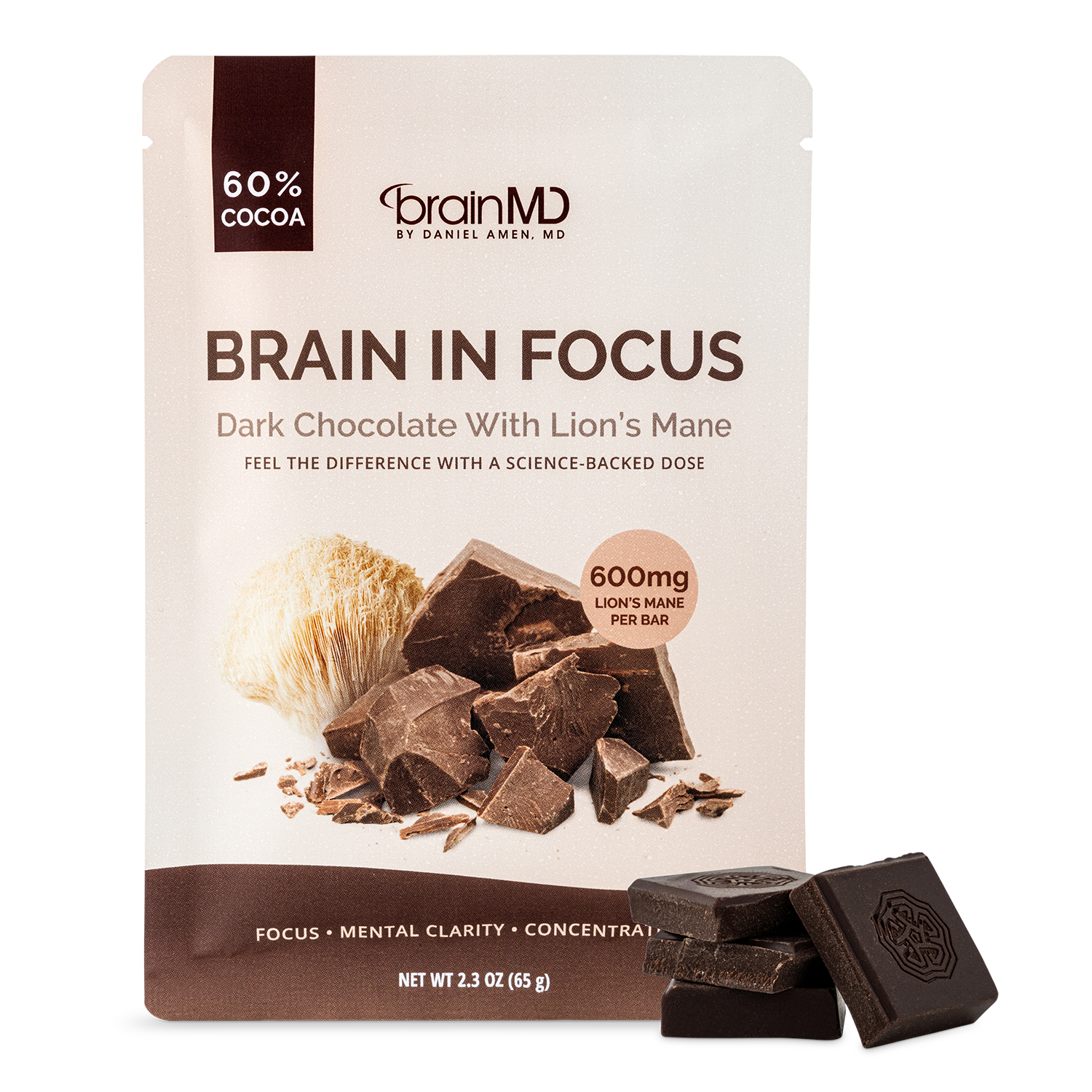 Lion's Mane Dark Chocolate Bars | Brain in Focus | BrainMD | BrainMD