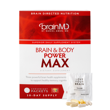 BrainMD Brain & Body Power Max supplement packaging on a white background