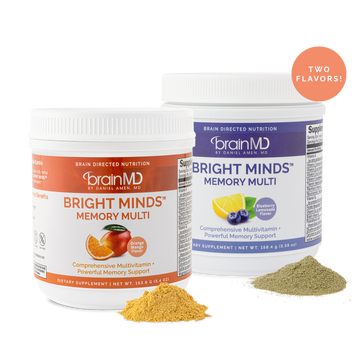 1 orange and 1 blue supplement tubs with mounds of powder at the base against a transparent background.