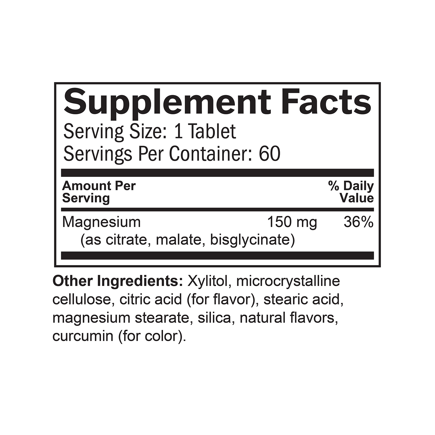 Supplement Facts box listing the ingredient in Magnesium Chewables.