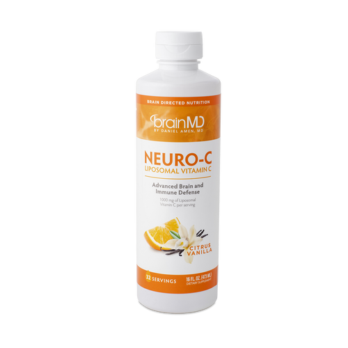 BrainMD Neuro-C Vitamin C: image of orange and white supplement bottle against a transparent background