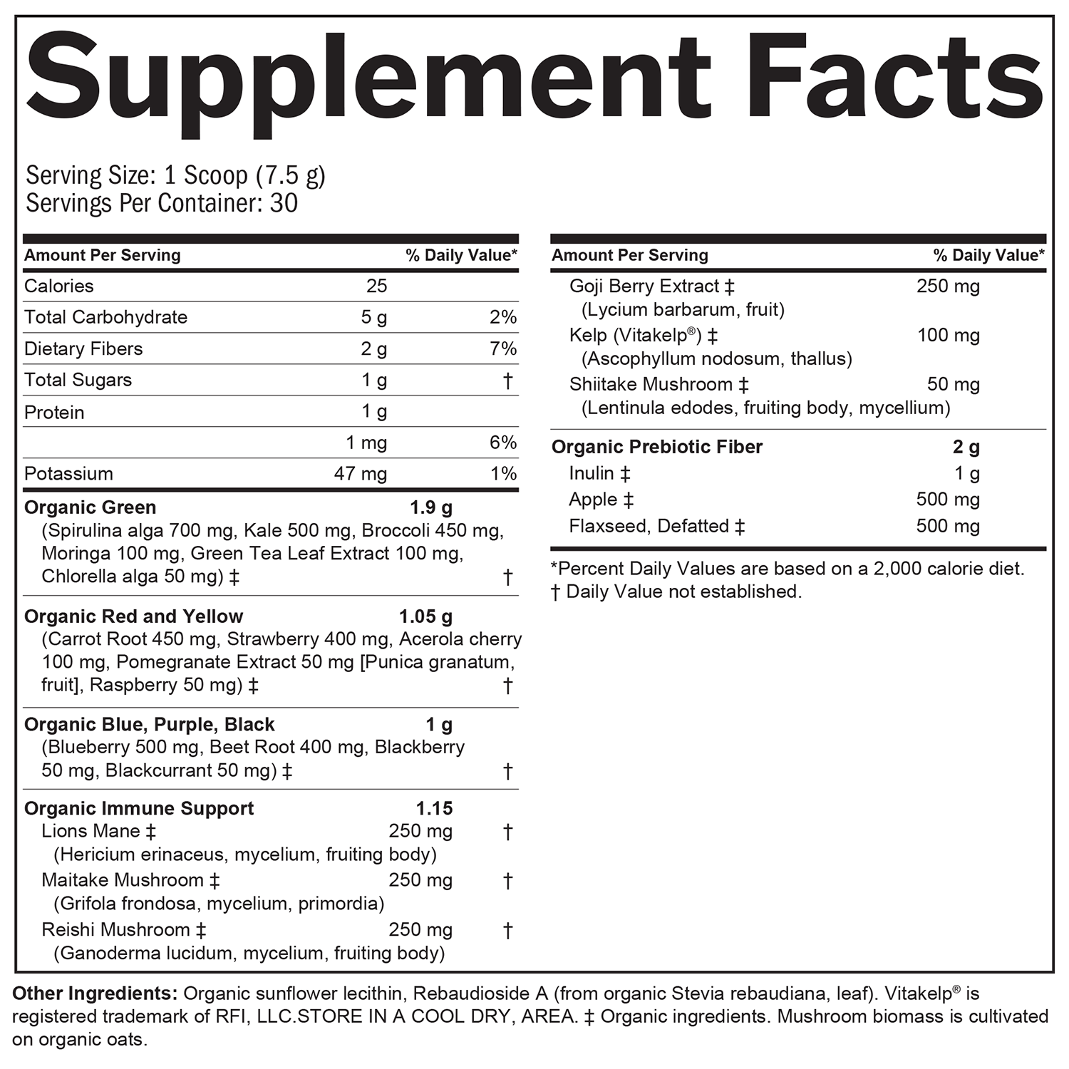 BrainMD Neuro Greens Superfood: infographic, supplement facts box