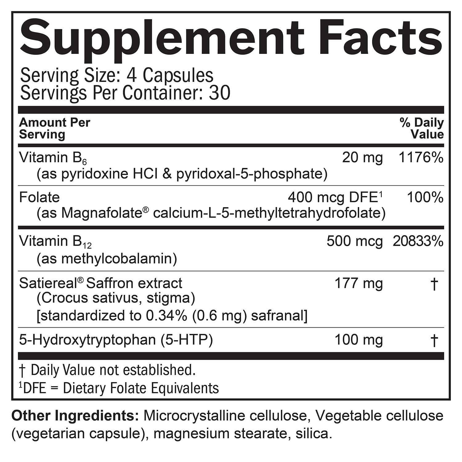 BrainMD Serotonin Mood Support: infographic supplement facts box