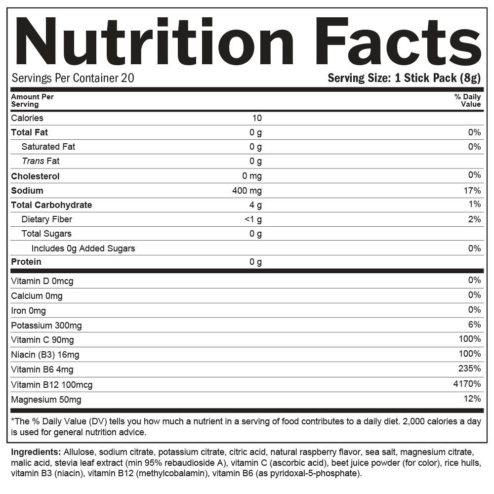 Smart Electrolytes Supplement Facts Nutrition Label