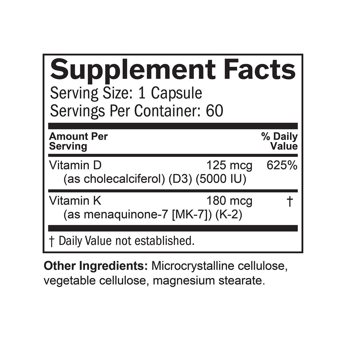 BrainMD Vitamin D3 + K2: infographic supplement facts box