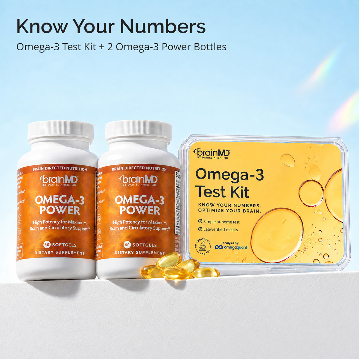 Know Your Numbers: BrainMD Omega-3 Test Kit with 2 bottles of Omega-3 Power softgels