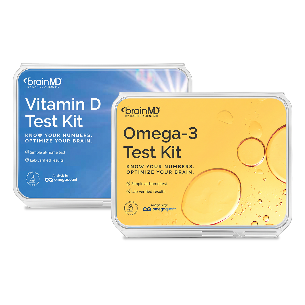 BrainMD Omega-3 + Vitamin D Test Kit Bundle: Vitamin D Test Kit box and Omega-3 Test Kit box