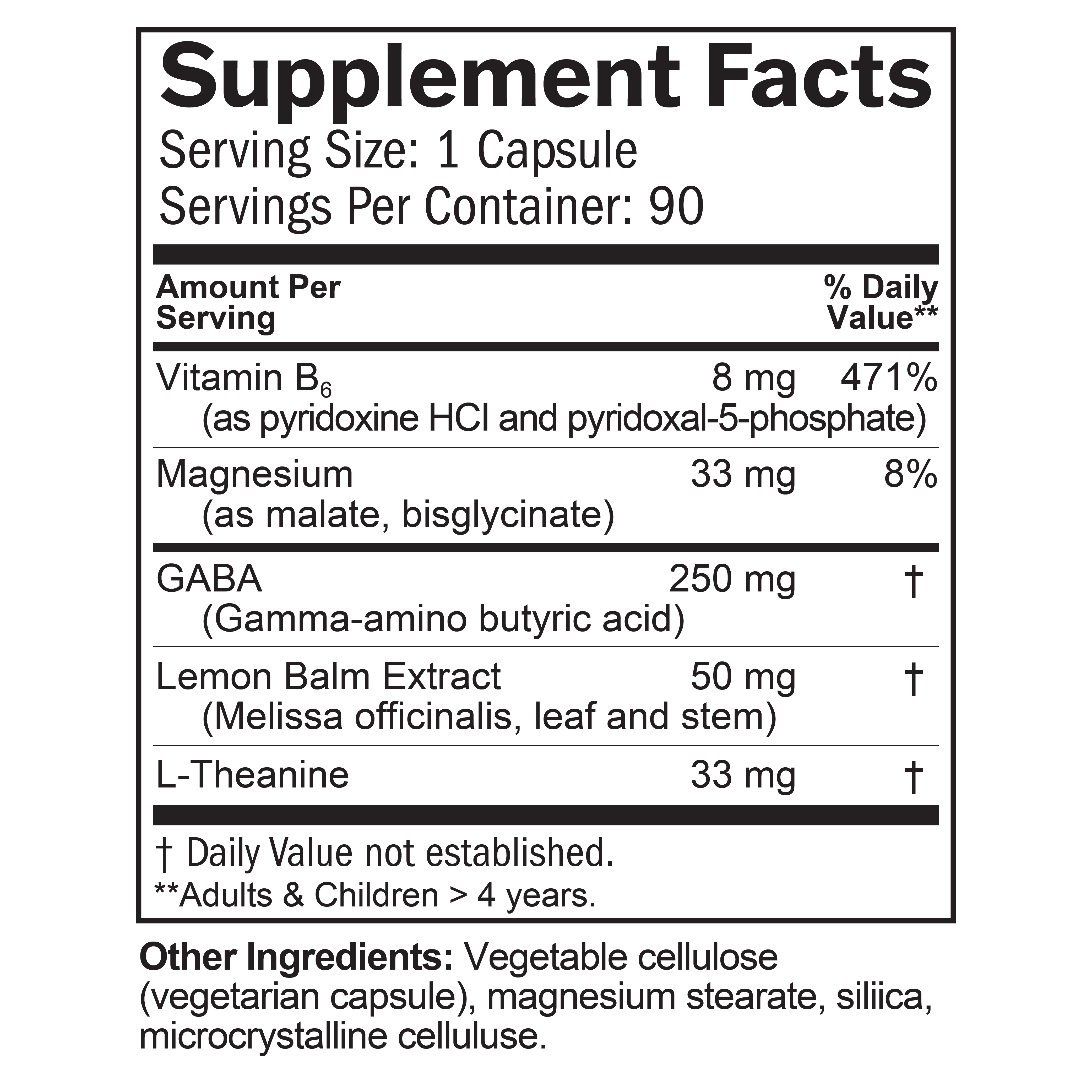 Gaba Calming Support Supplement Facts