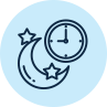 Light blue emoji of a moon and clock.