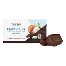 Brain on Joy chocolate coconut bar with bar exposed